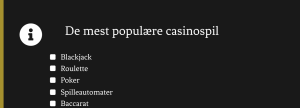 De mest populære casinospil